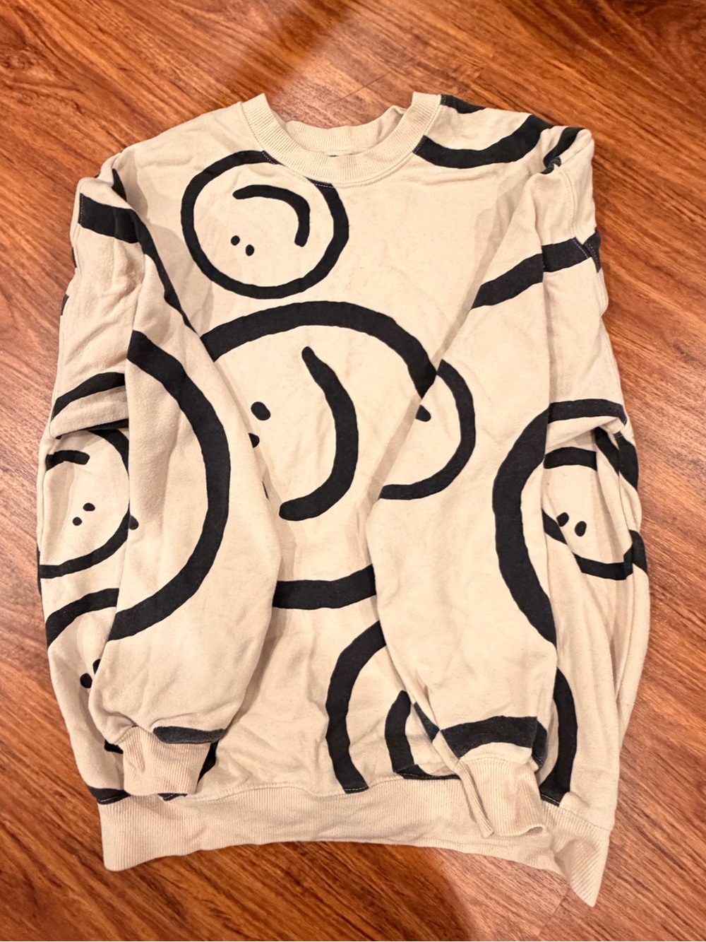 Beige Smiley Graphic Crewneck Sweater